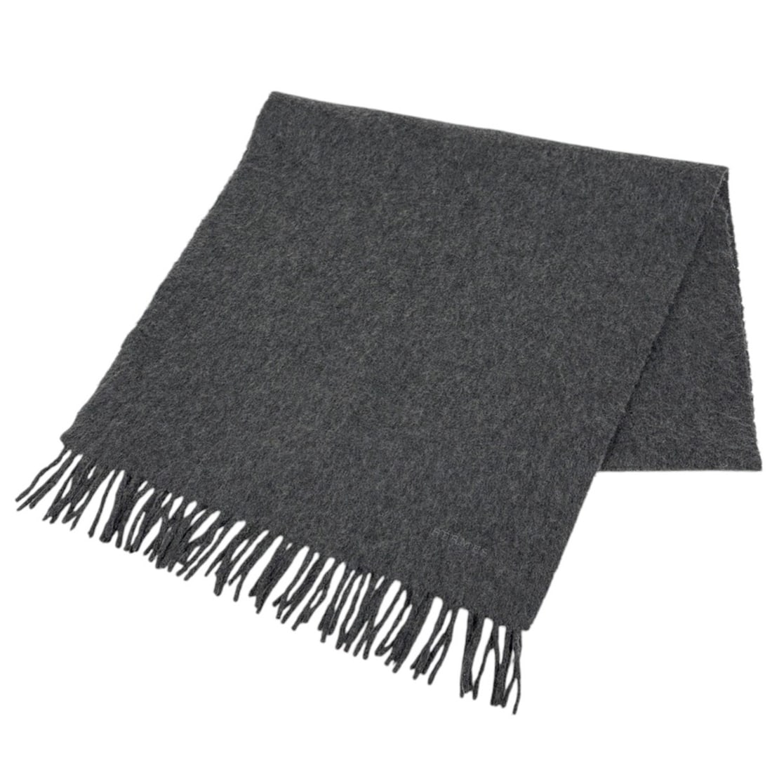 Hermes HERMES logo scarf with fringe, cashmere, grey, for women: --- Catalog ---Category: SizeSize (LxW): 39cm x 1.62m / 15.35'' x 63.77''Category: DesignType: StoleColor: GrayGender: WomenMaterial: Cashmere Category: GeneralBrand: Hermes--- Item List ---Section: C