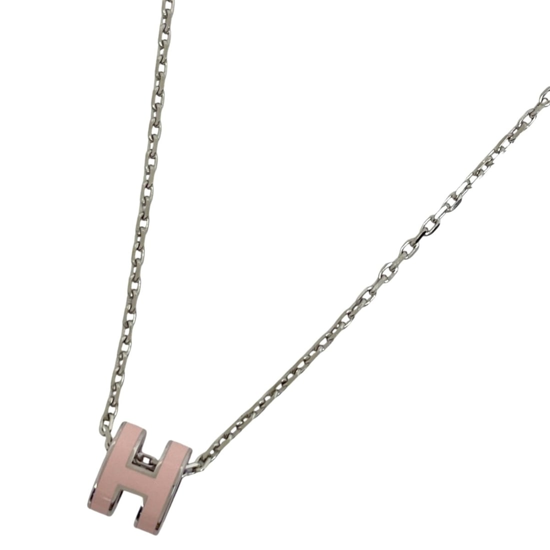 Hermes Hermès Mini Pop H Necklace with POP Logo, Silver and Pink Metal, Women's: --- Catalog ---Category: SizePendant Size: 7mm x 9mm / 0.27'' x 0.35''Neck Circumference: 40 cm / 15.74''Category: DesignColor: Pink, SilverGender: WomenMaterial: MetalNecklace Type: NecklaceCategory: