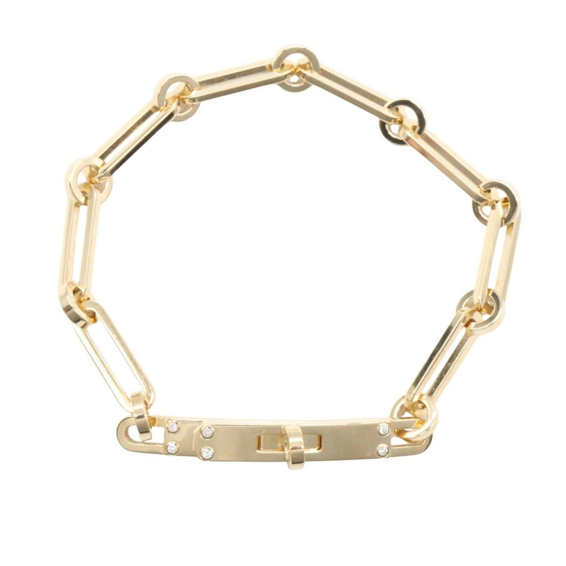 Hermes Kelly Chaine PM 6-Diamond Bracelet, 18K (Yellow Gold), Diamond, Women's, Gold Tone, Clear: --- Catalog ---Category: SizeLength: 15cm / 5.9''Category: DesignType: Charm braceletColor: Clear, GoldGender: WomenMaterial: Yellow gold (18K)Category: GeneralBrand: Hermes--- Item List ---Section: C
