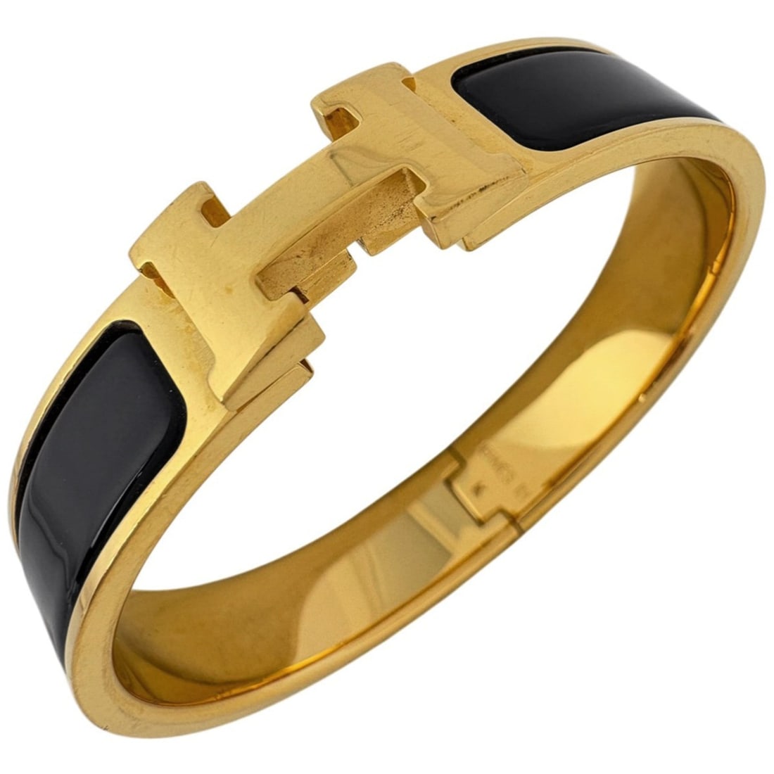 Hermes Hermès Click Clack PM H Logo Bangle in GP Gold and Black for Women (1 of 5)