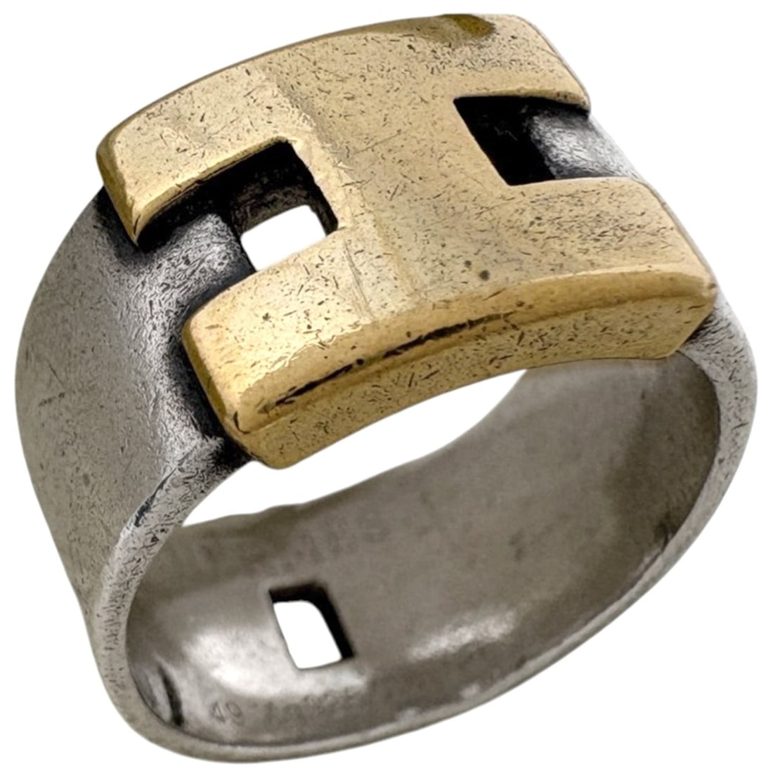 Hermes Hermès New Hercules Ring with H Logo, Silver 925/750, and Gold, Women's: --- Catalog ---Category: SizeJP Size: 8US Size: 4.5Category: DesignColor: SilverGender: WomenMaterial: Silver 925Category: GeneralBrand: Hermes--- Item List ---Section: ConditionRanking: Rank B Used -