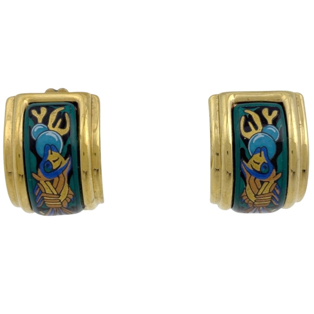 Hermes enamel earrings, cloisonné GP gold and green, for women (1 of 4)