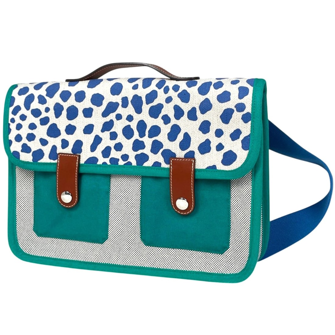 Hermes Hermès Cartable Kids Jungle Play Backpack, Toile H, Blue, Green, Brown, Women's: --- Catalog ---Category: SizeSize (HxWxD): 22cm x 30cm x 7.5cm / 8.66'' x 11.81'' x 2.95''Category: DesignType: BackpackColor: Blue green, BrownGender: Girls,WomenMaterial: Toile H , Leather Category: