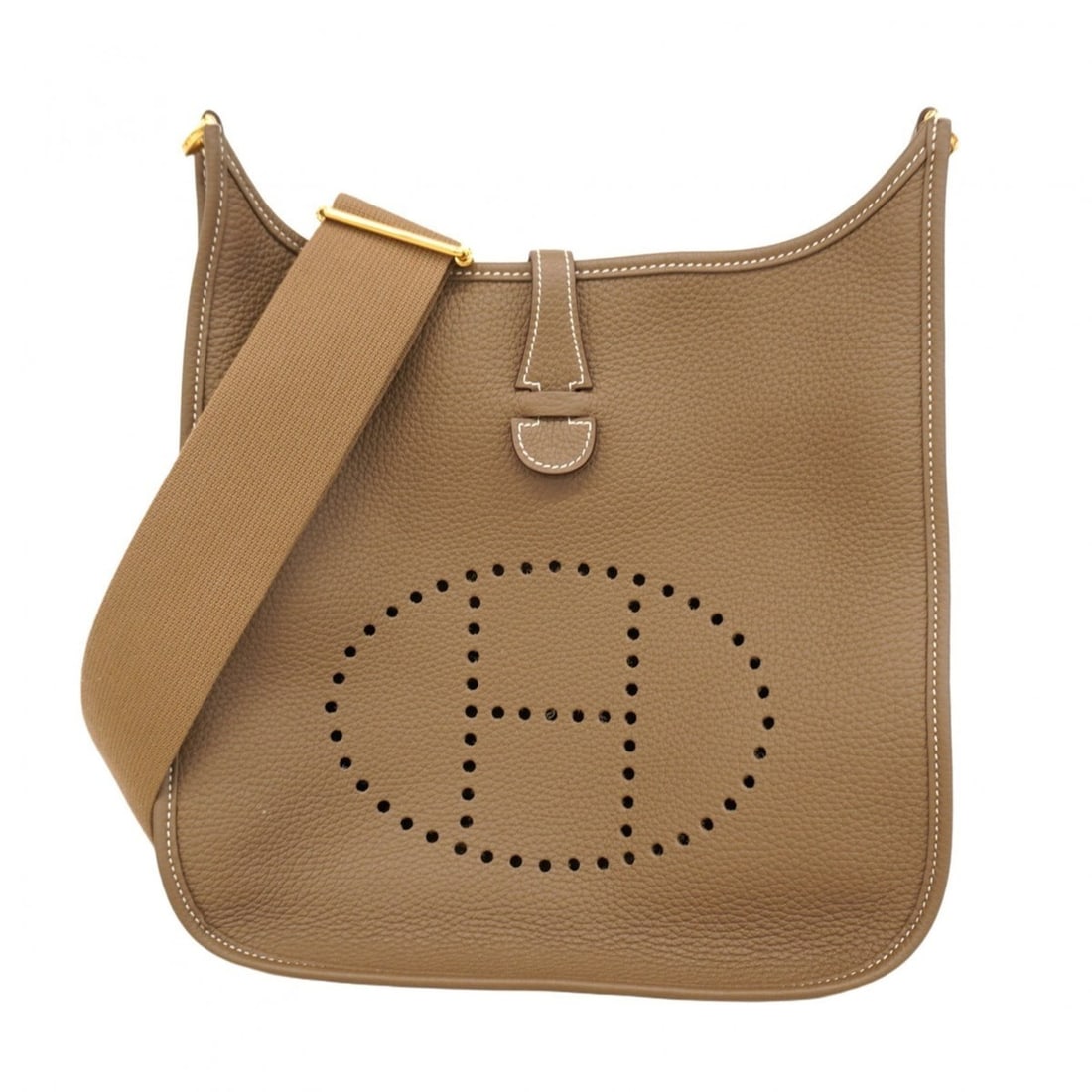 Hermes Hermès Evelyn 3PM Shoulder Bag in Taurillon Clemence Etoupe with B Stamp for Women: --- Catalog ---Category: SizeSize (HxWxD): 27cm x 28cm x 7.5cm / 10.62'' x 11.02'' x 2.95''Category: DesignType: Shoulder bagColor: Etoupe grayGender: WomenMaterial: Taurillon clemence leather