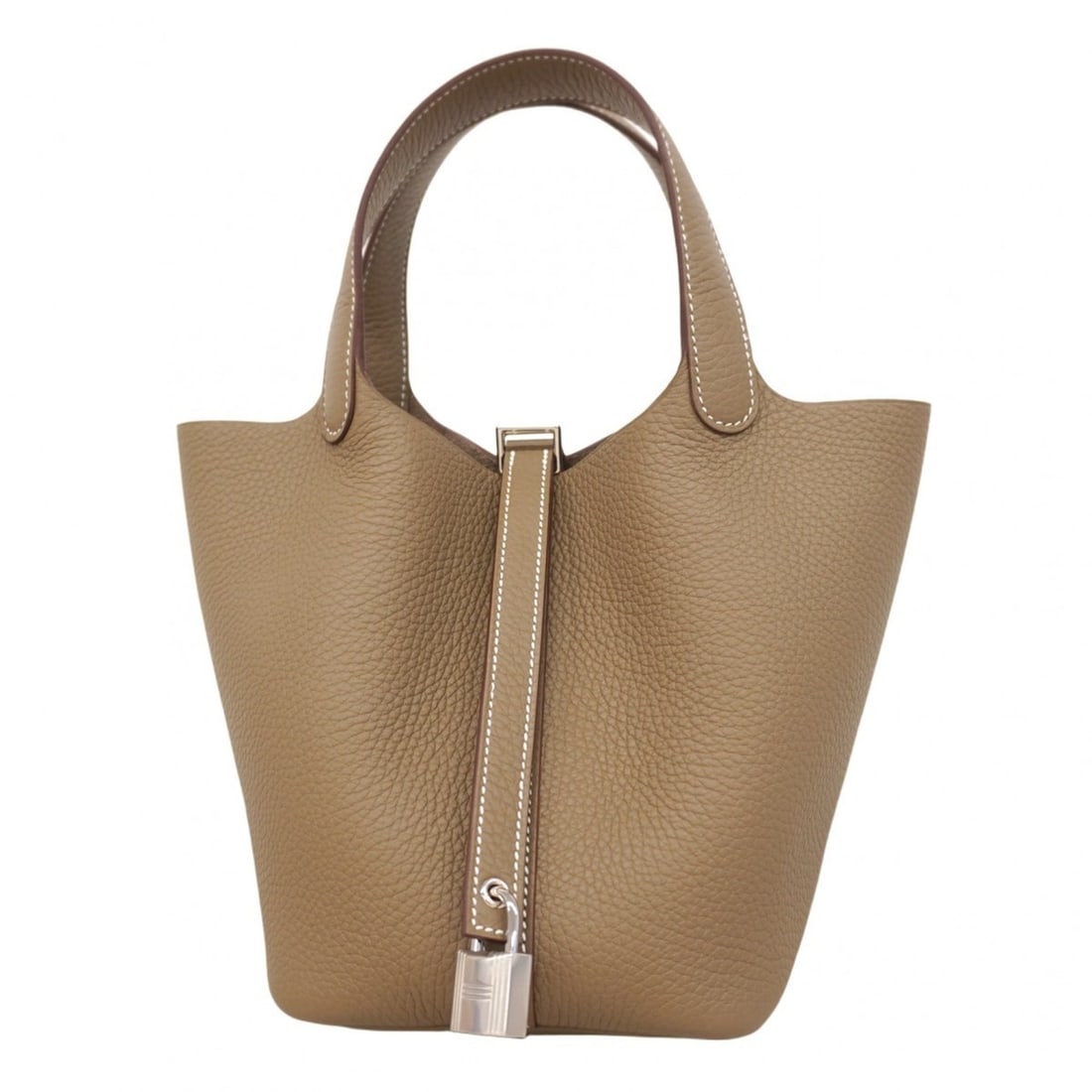 Hermes Hermès Picotin Lock PM Handbag in Taurillon Clemence Etoupe with K Stamp for Women: --- Catalog ---Category: SizeSize (HxWxD): 18cm x 13cm x 18cm / 7.08'' x 5.11'' x 7.08''Category: DesignType: HandbagColor: Etoupe grayGender: WomenMaterial: Taurillon clemence leather Hardware