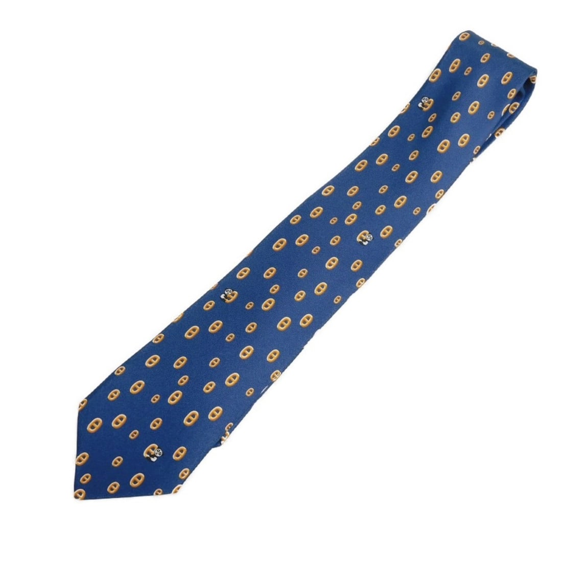 Hermes Hermès Maillon Panda Silk Tie, 7.5cm, Blue/Orange, Chaine d'Ancre Marine, H006310T, Size 20, (1 of 12)