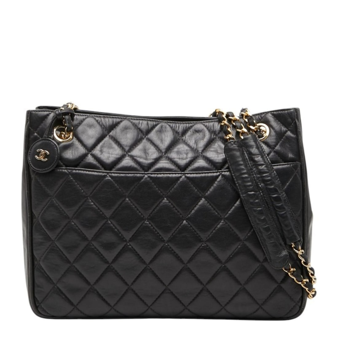 Chanel Matelassé Chain Shoulder Bag, Black Lambskin, Women's CHANEL: --- Catalog ---Category: SizeHandle Drop: 44.50cm / 17.52''Size (HxWxD): 22cm x 27cm x 7cm / 8.66'' x 10.62'' x 2.75''Category: DesignType: Shoulder bagColor: BlackGender: WomenMaterial: Leather Inner