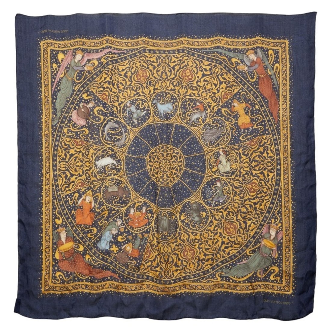 Louis Vuitton 12 Zodiac Sign Scarf/Muffler, Navy Multicolor Silk, Women's LOUIS VUITTON: --- Catalog ---Category: SizeSize (LxW): 81cm x 82cm / 31.88'' x 32.28''Category: DesignType: ScarfColor: Multi-color, NavyGender: WomenMaterial: Silk Category: GeneralBrand: Louis Vuitton--- Item Lis