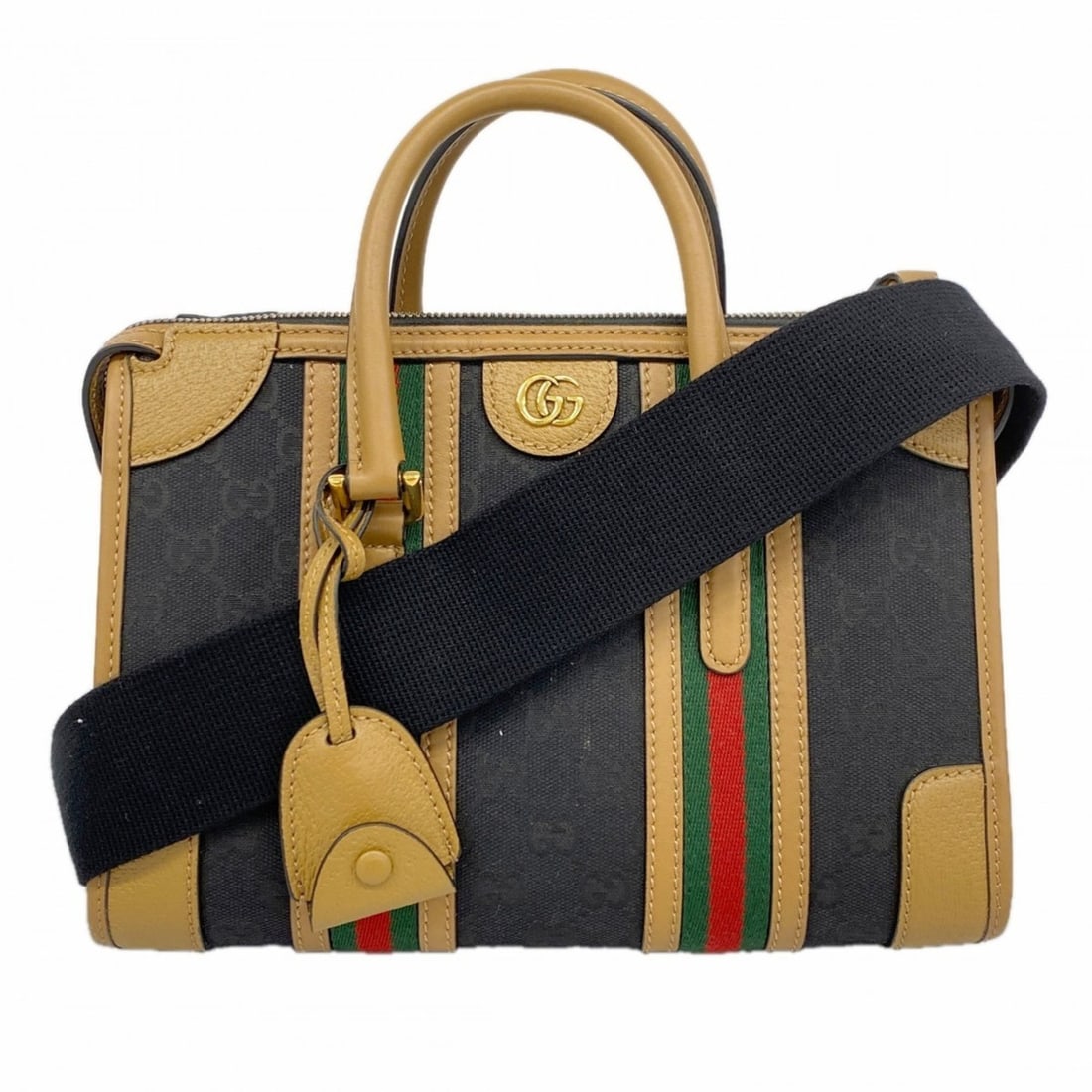 Gucci GG Canvas Sherry Line Handbag 715772, Canvas, Black/Brown, 2-way Bag for Women: --- Catalog ---Category: SizeSize (HxWxD): 18cm x 27cm x 15cm / 7.08'' x 10.62'' x 5.9''Category: DesignType: HandbagColor: Black, BrownGender: WomenMaterial: Canvas Hardware Color: GoldCategory: Gene