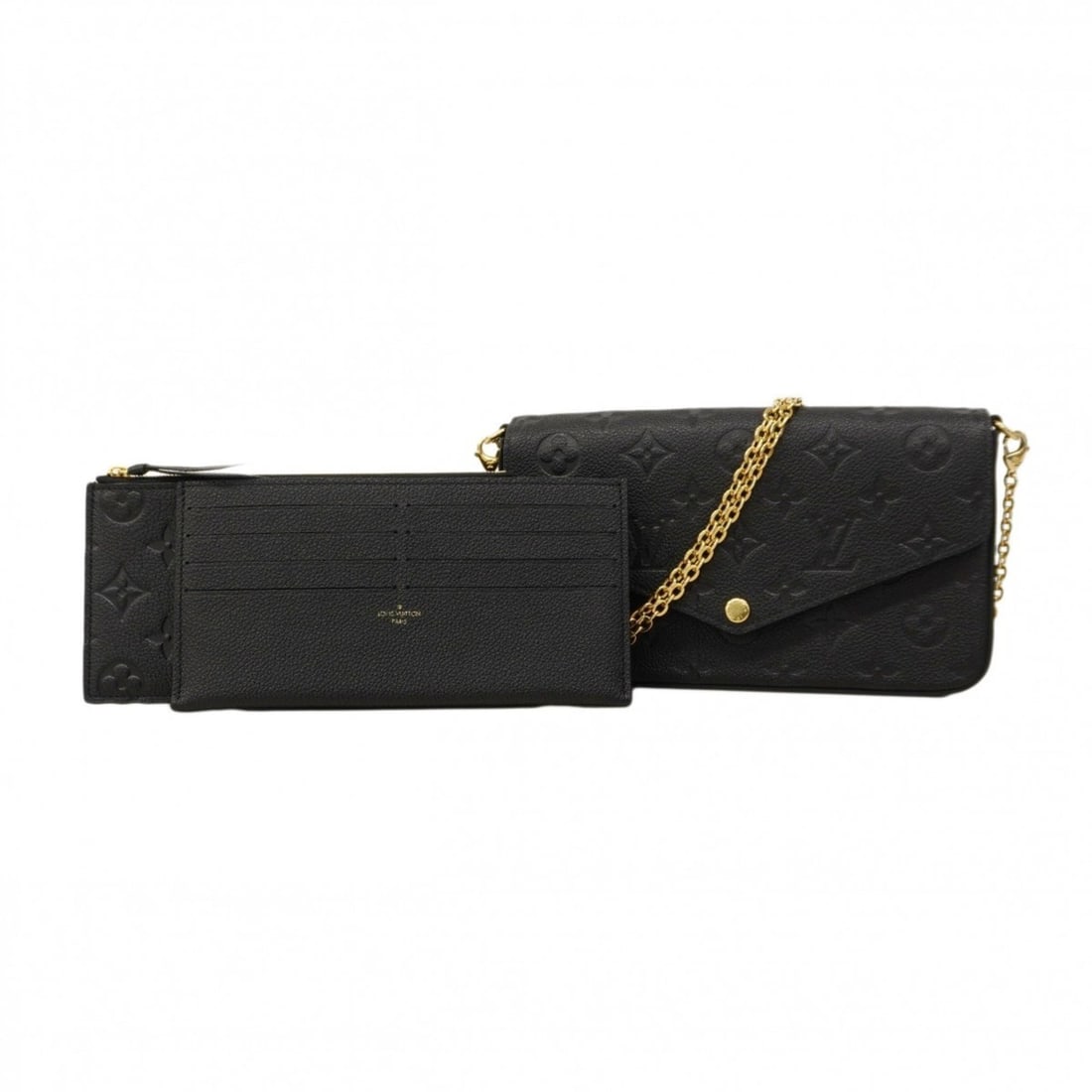 Louis Vuitton Monogram Empreinte Pochette Felicie M82477 Noir (Women's Wallet/Shoulder Wallet): --- Catalog ---Category: SizeSize (HxWxD): 13cm x 21.5cm x 3.5cm / 5.11'' x 8.46'' x 1.37''Category: DesignType: Chain/Shoulder walletColor: NoirGender: WomenCategory: GeneralMPN: M82477Brand: Louis V