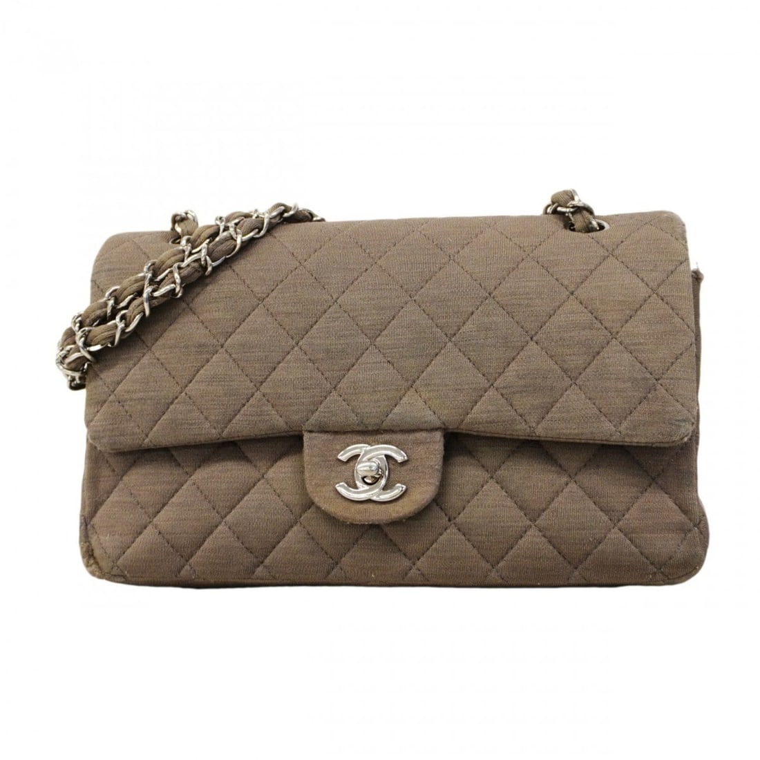 Chanel Matelassé Shoulder Bag, Double Flap, Chain, Cotton, Brown, Women's: --- Catalog ---Category: SizeSize (HxWxD): 16cm x 25cm x 6.5cm / 6.29'' x 9.84'' x 2.55''Category: DesignType: Shoulder bagColor: BrownGender: WomenMaterial: Cotton Hardware Color: SilverCategory: Gen