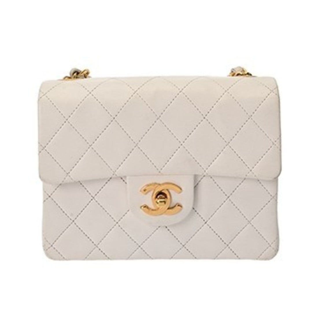 CHANEL Matelassé Mini Chain Shoulder Bag, 18cm, White, A01115, Men's/Women's, Lambskin, B Rank, (1 of 11)