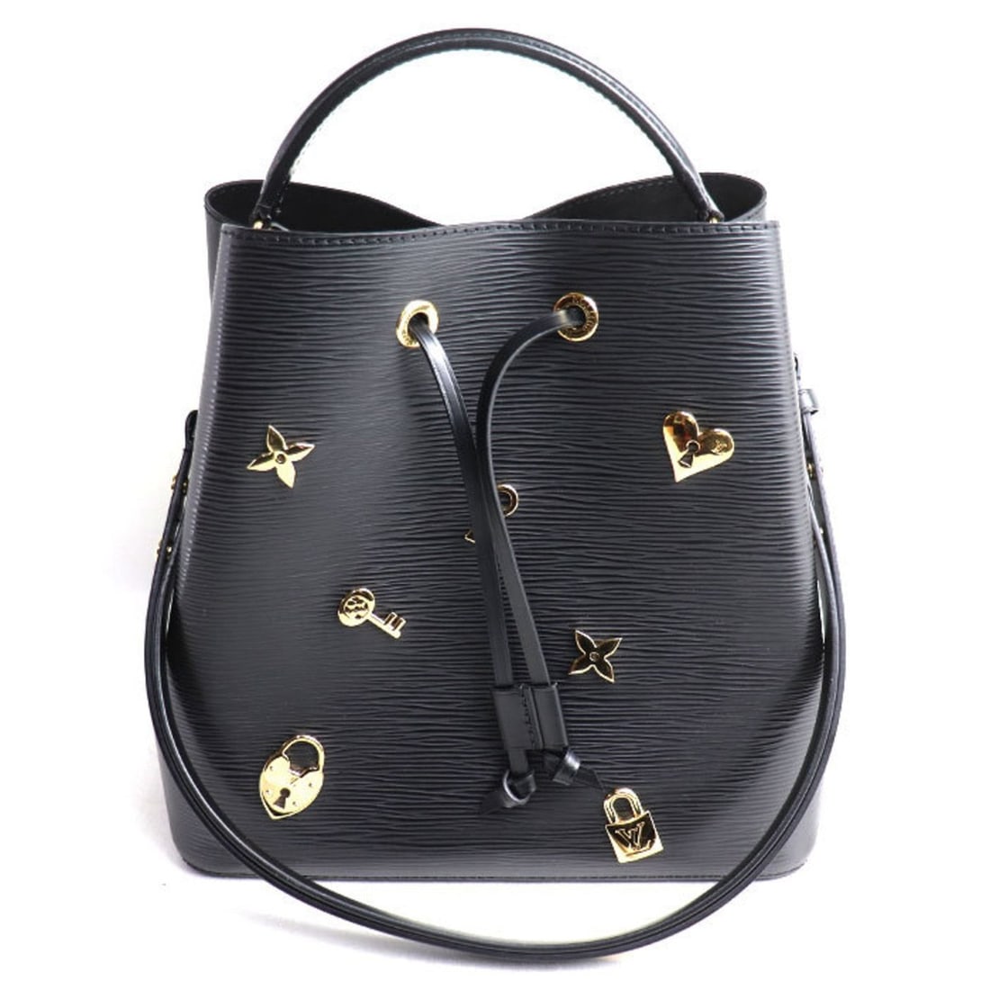 LOUIS VUITTON Love Lock NeoNoe 2-Way Shoulder Bag, Epi Leather, Black, M53237, Women's: --- Catalog ---Category: SizeSize (HxWxD): 25.5cm x 25.5cm x 17cm / 10.03'' x 10.03'' x 6.69''Category: DesignType: Shoulder bagColor: BlackGender: WomenMaterial: Epi leather Hardware Color: GoldCateg