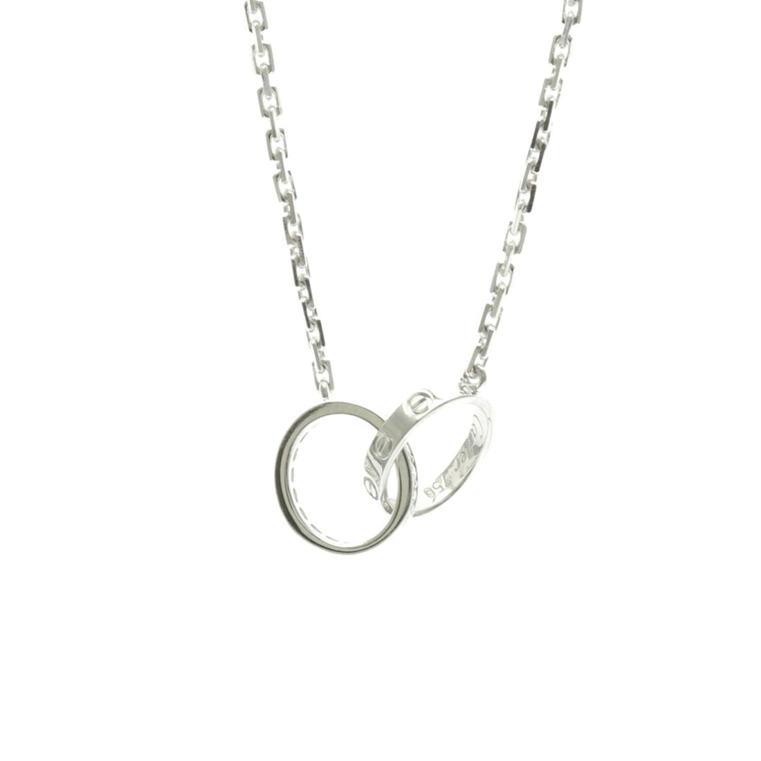 Cartier Baby Love Diamond Necklace White Gold (18K) Diamond Men,Women Fashion Pendant Necklace: --- Catalog ---Category: SizeWeight: 7.1g / 0.25oz.Neck Circumference: 44 cm / 17.32''Category: DesignColor: SilverMetal: White GoldStone: DiamondStyle: FashionGender: Men,WomenMaterial: White gold (1