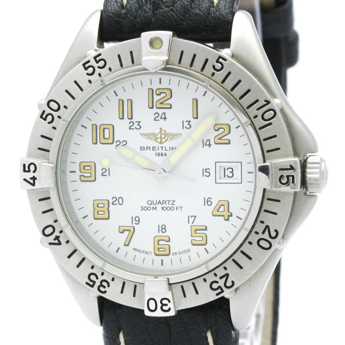 BREITLING Colt Stainless Steel Leather Quartz Mens Watch A57035 Polished: --- Catalog ---Category: SizeCase Diameter: 38mm / 1.5''Category: DesignType: WristwatchStyle: SportGender: MenColor (Dial): WhiteMaterial (Band): LeatherMaterial (Case): Stainless steelCategory: Gene