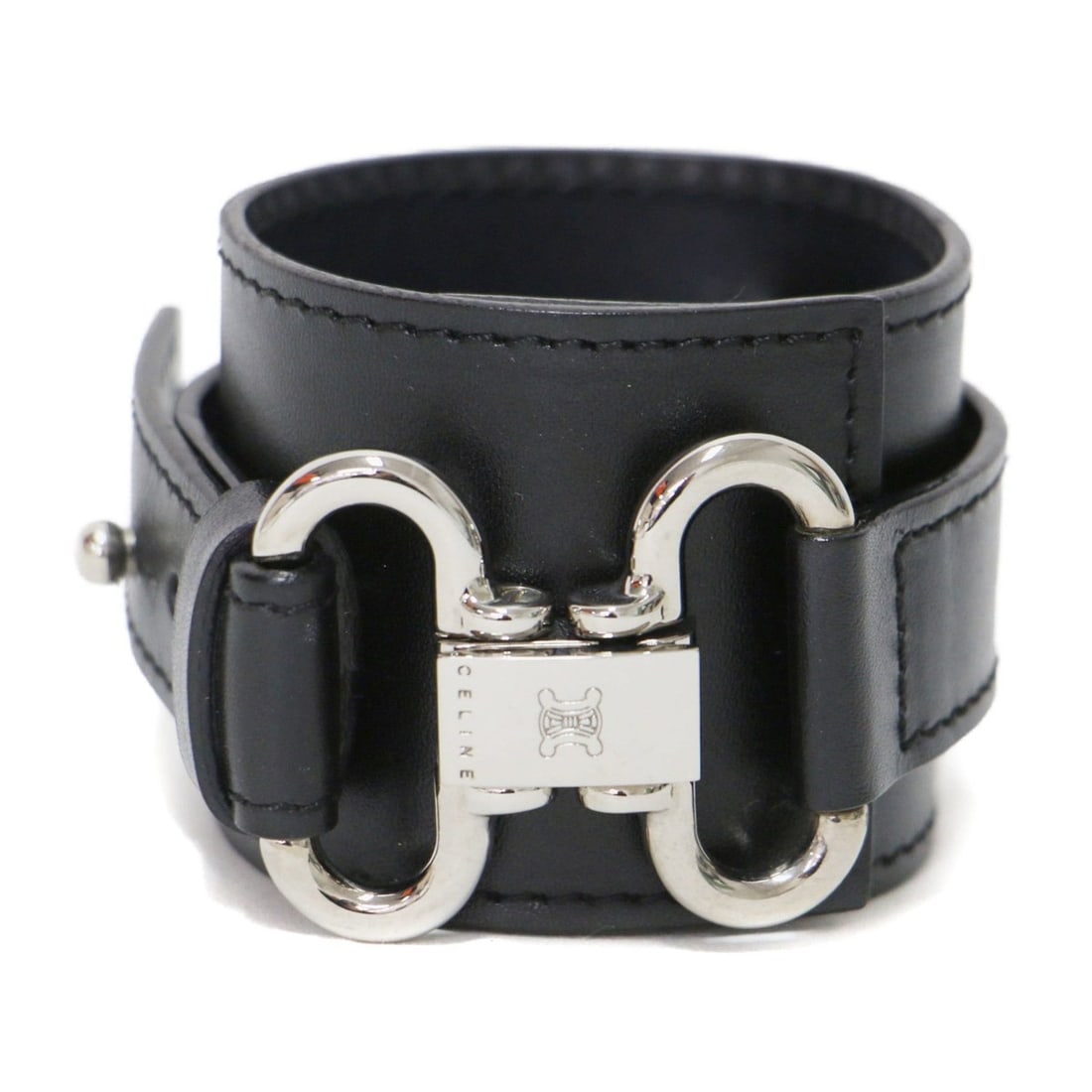 CELINE bracelet, black, size: FREE, metal buckle, leather, bangle, women's, K4755: --- Catalog ---Category: SizeWidth: 4.5cm / 1.77''Length: 20cm / 7.87''Category: DesignType: Charm braceletColor: BlackGender: WomenMaterial: LeatherCategory: GeneralBrand: CelineCountry of Origin: It