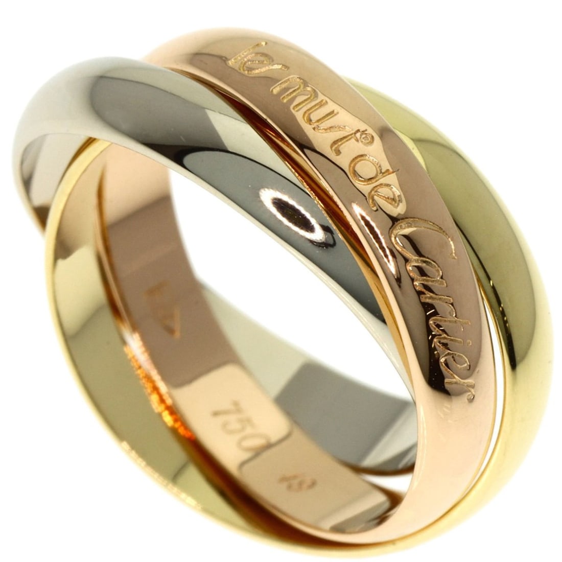 Cartier Trinity #49 Ring - 18K Yellow Gold/18K White Pink Gold Women's CARTIER: --- Catalog ---Category: SizeJP Size: 9US Size: 5Category: DesignType: Band ringGender: WomenMaterial: Pink gold (18K), White gold (18K), Yellow gold (18K)Category: GeneralBrand: Cartier--- Item List
