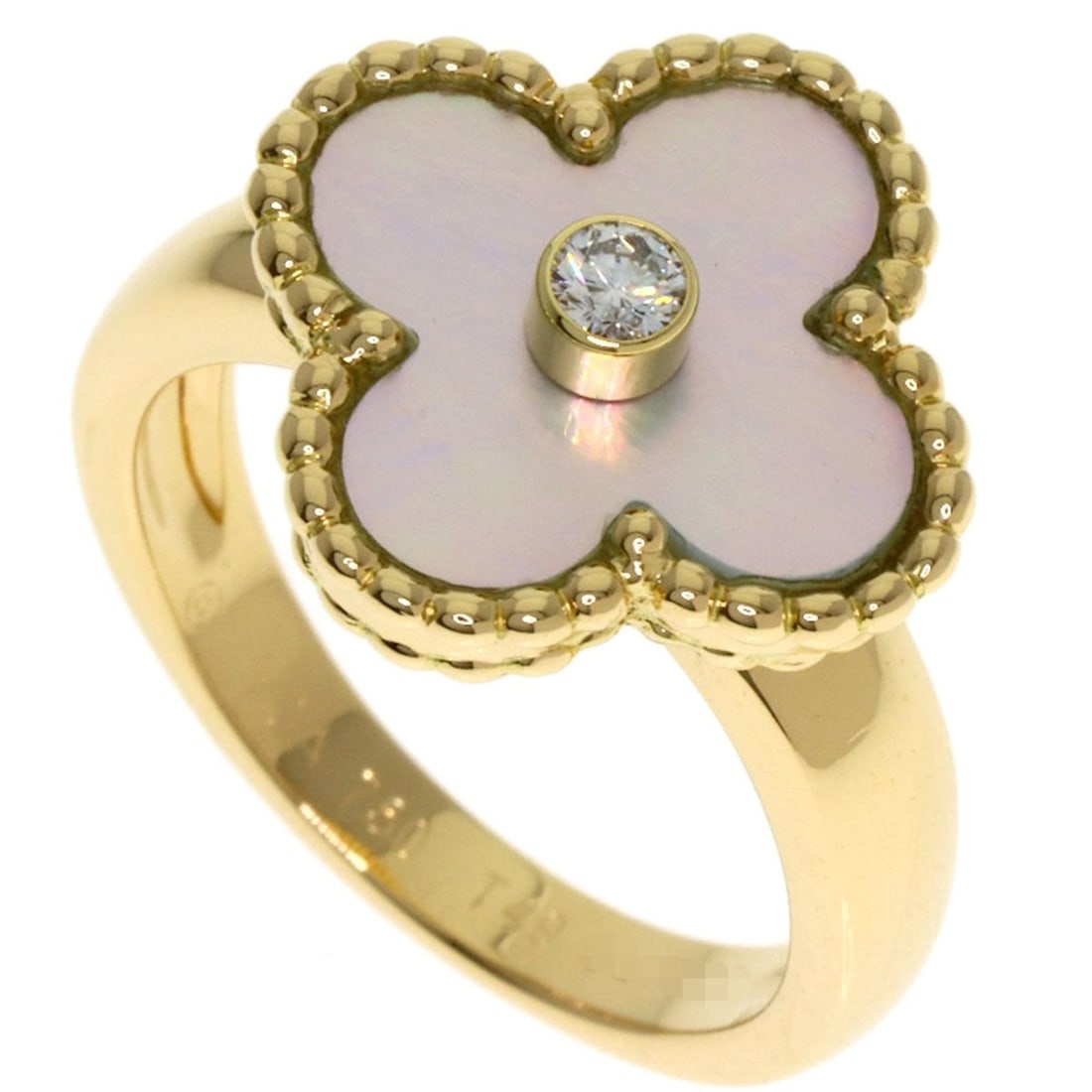 Van Cleef & Arpels Vintage Alhambra Shell Diamond Ring #49 18K Yellow Gold Women's (1 of 9)