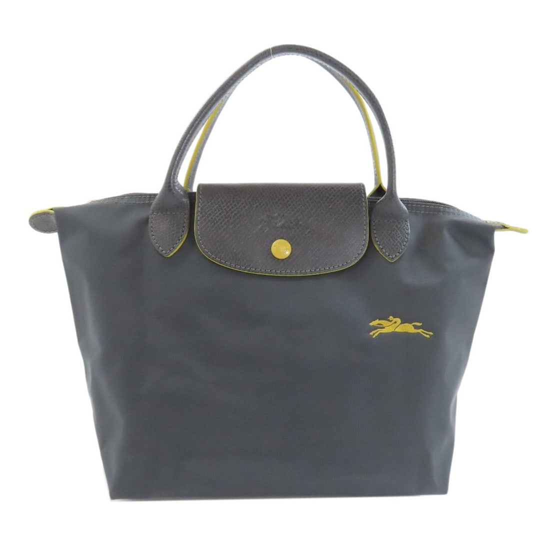 Longchamp Le Pliage Nylon Handbag for Women: --- Catalog ---Category: SizeSize (HxWxD): 21.5cm x 37.5cm x 13.5cm / 8.46'' x 14.76'' x 5.31''Handle Length: 26.5cm / 10.43''Category: DesignType: HandbagColor: Gray, YellowGender: WomenClosure: Zipp