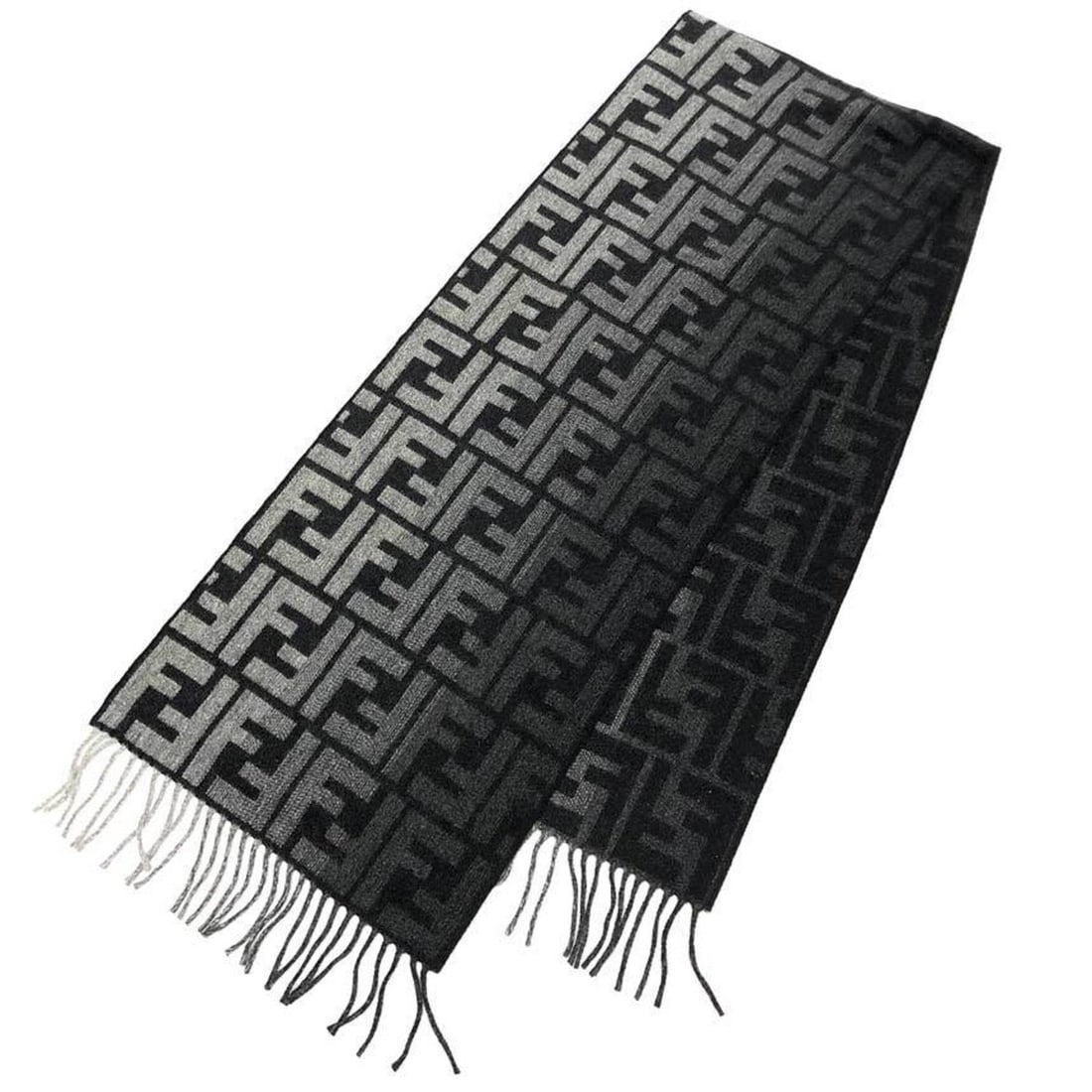 Fendi Zucca FF Scarf/Stole, Black x Gray, Wool, Men's/Women's: --- Catalog ---Category: SizeSize (LxW): 1.7m x 35cm / 66.92'' x 13.77''Category: DesignType: StoleColor: Black, GrayGender: Men,WomenMaterial: Wool , Cashmere Category: GeneralBrand: FendiCountry of