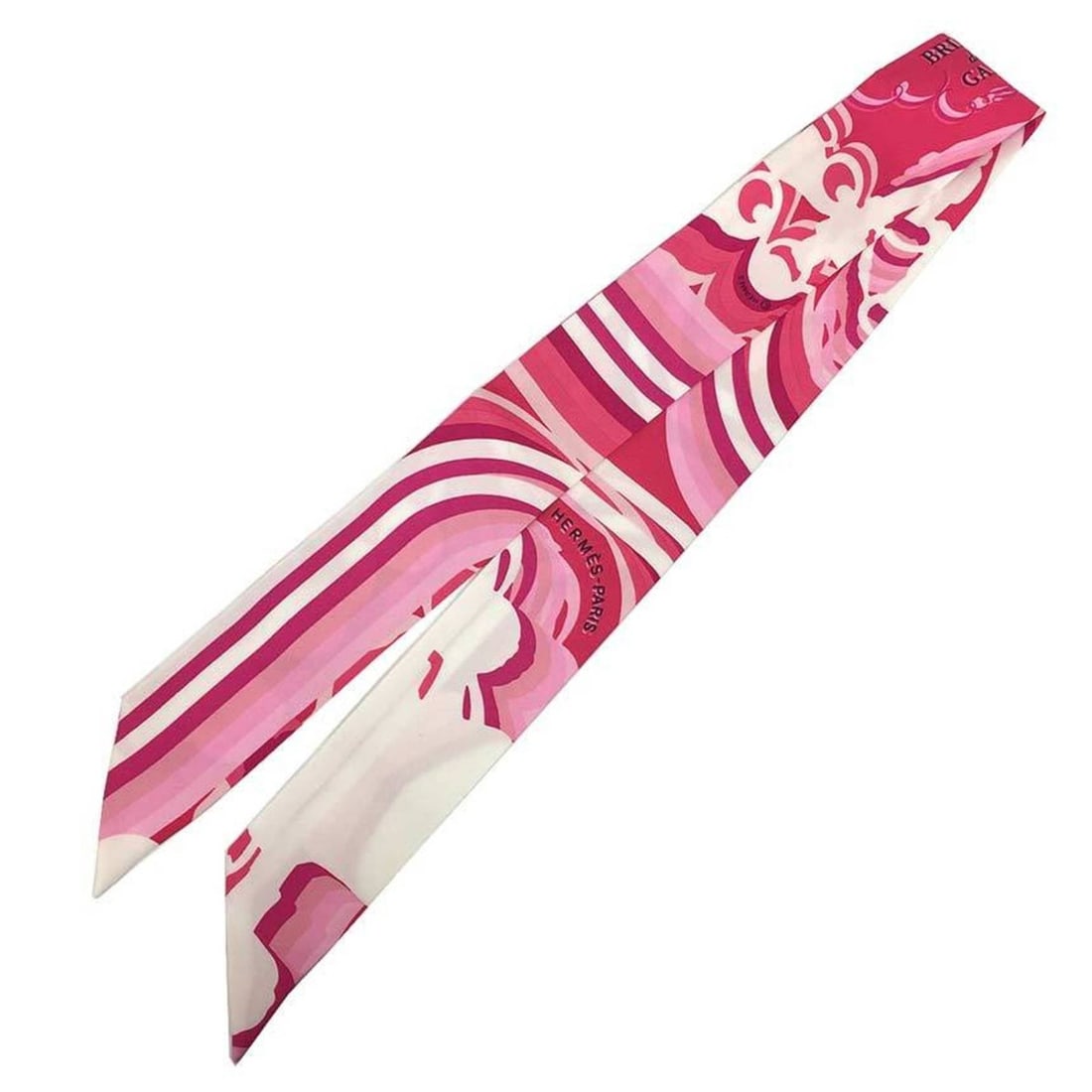 HERMES Twilly Scarf/Muffler, BRIDES DE GALA SHADOW, Rose/White/Fuchsia, 100% Silk: --- Catalog ---Category: SizeSize (LxW): 5cm x 85cm / 1.96'' x 33.46''Category: DesignType: ScarfColor: Fuchsia, WhiteGender: WomenMaterial: Silk Category: GeneralBrand: HermesCountry of Origin: Franc