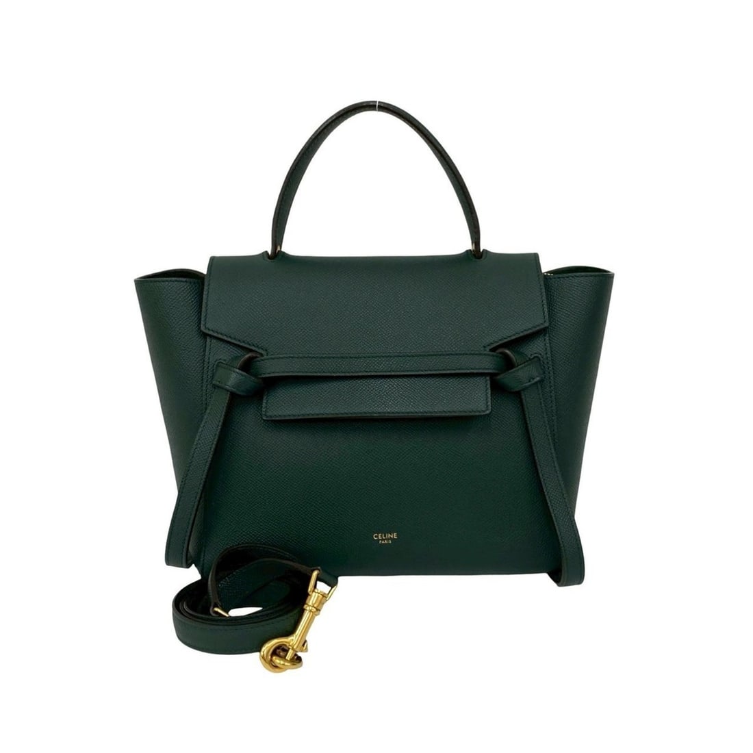 CELINE Belt Bag Micro Leather 2-way Handbag Shoulder Pouch Dark Green 20231: --- Catalog ---Category: SizeSize (HxWxD): 22cm x 24cm x 13cm / 8.66'' x 9.44'' x 5.11''Category: DesignType: Handbag, Pochette, Shoulder bagColor: GreenGender: WomenMaterial: Leather Category: Genera