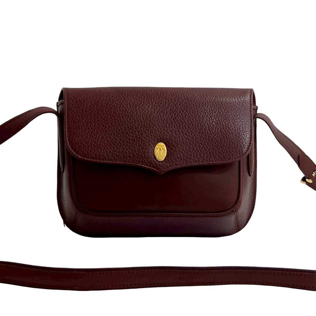 CARTIER Vintage Must Line Leather Shoulder Bag/Pochette/Sacoche, Bordeaux, 23818: --- Catalog ---Category: SizeSize (HxWxD): 18cm x 22cm / 7.08'' x 8.66''Category: DesignType: Pochette, Shoulder bagColor: Wine redGender: WomenMaterial: Leather Category: GeneralBrand: Cartier--- Ite