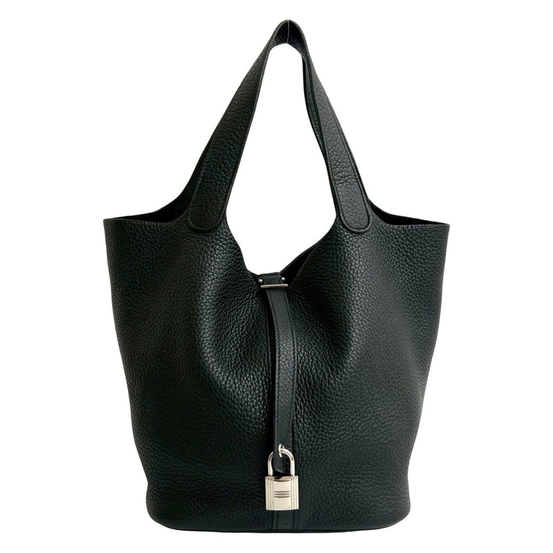 ?N stamp HERMES Picotin Lock MM Taurillon Clemence Leather Handbag Mini Tote Bag Noir 27402: --- Catalog ---Category: SizeSize (HxWxD): 17cm x 21cm x 21cm / 6.69'' x 8.26'' x 8.26''Category: DesignType: Handbag, Tote bagColor: BlackGender: WomenMaterial: Taurillon clemence leather Category: G