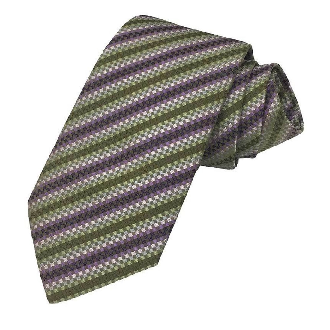 Hermes silk twill tie, LOURDEPIXEL, KAKI/VIOLET/IRIS, khaki, men's. (1 of 6)
