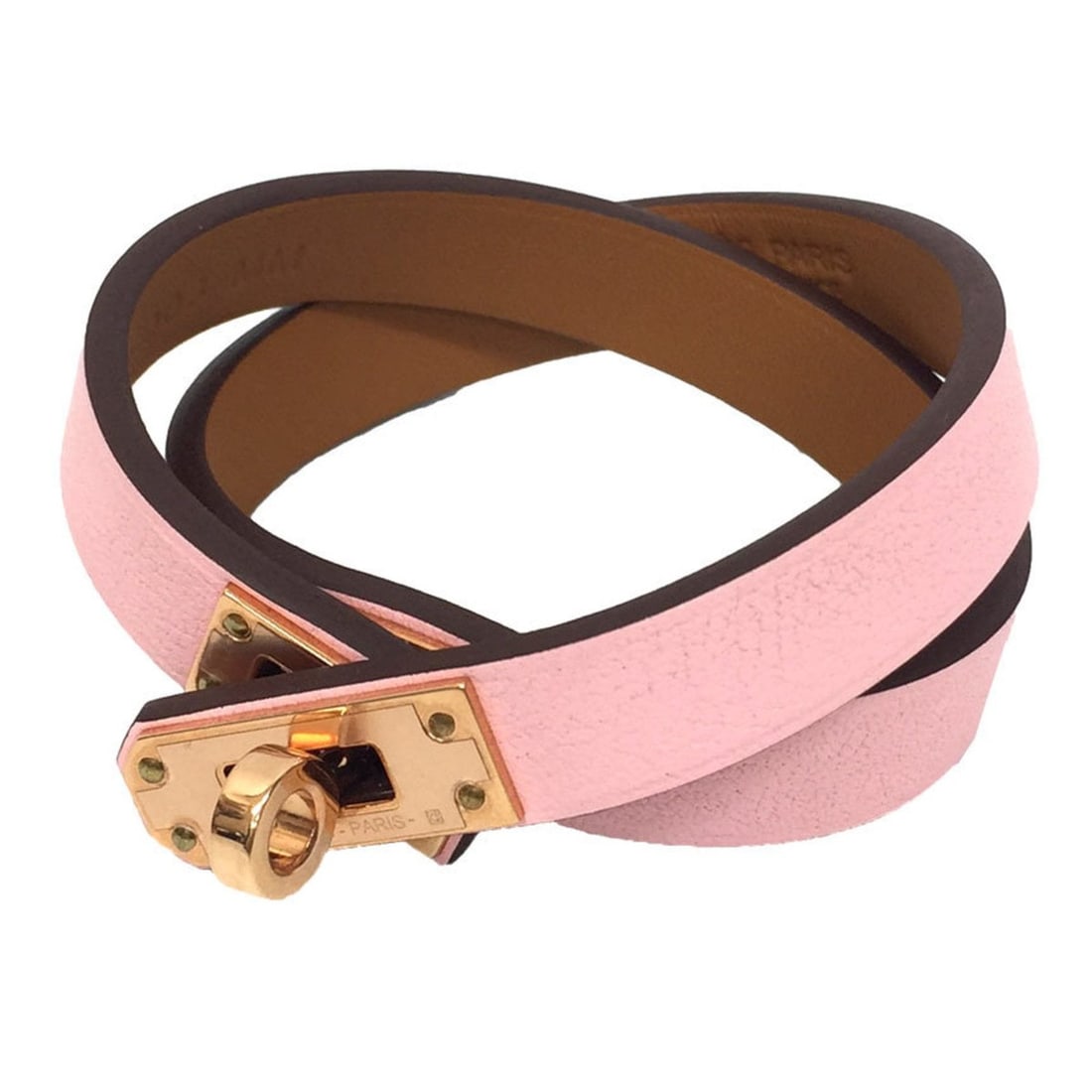 Hermes leather bracelet, Mini Kelly Double Tour, T1 size, Veau Swift leather, Rose Sakura x Pink: --- Catalog ---Category: SizeLength: 14.5cm / 5.7''Category: DesignType: Charm braceletColor: Pink, Rose sakuraGender: WomenMaterial: Swift leatherCategory: GeneralBrand: Hermes--- Item List ---Sectio