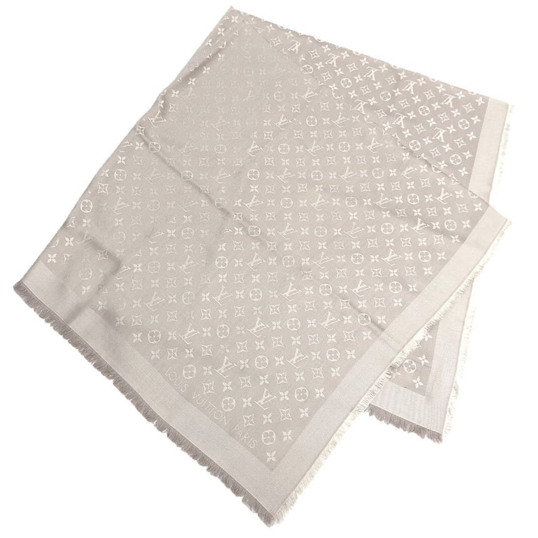 Louis Vuitton Monogram Shawl M71336 - Large Size, Silk x Wool, Greige (Monogram Shawl) (1 of 6)