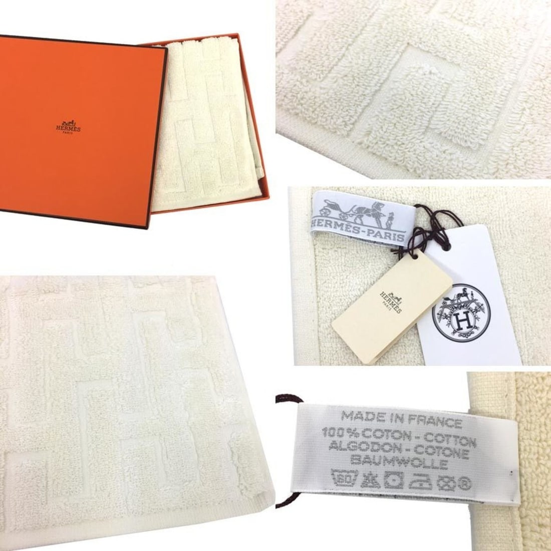 Hermes Carre Towel, Stairs design, hand towel, 100% cotton, natural (ivory), H, men's, women's,: --- Catalog ---Category: SizeSize (LxW): 33cm / 12.99''Category: DesignType: Towel handkerchiefColor: Blue, IvoryGender: Men,WomenMaterial: Cotton Category: GeneralBrand: Hermes--- Item List ---Sectio