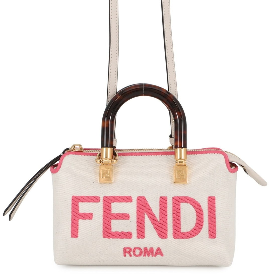 Fendi By The Way Mini Handbag 8BS067 Canvas FENDI 2-way Shoulder Bag: --- Catalog ---Category: SizeSize (HxWxD): 12cm x 16.5cm x 9cm / 4.72'' x 6.49'' x 3.54''Category: DesignType: Handbag, Shoulder bagColor: Pink, WhiteGender: WomenMaterial: Canvas Category: GeneralMPN