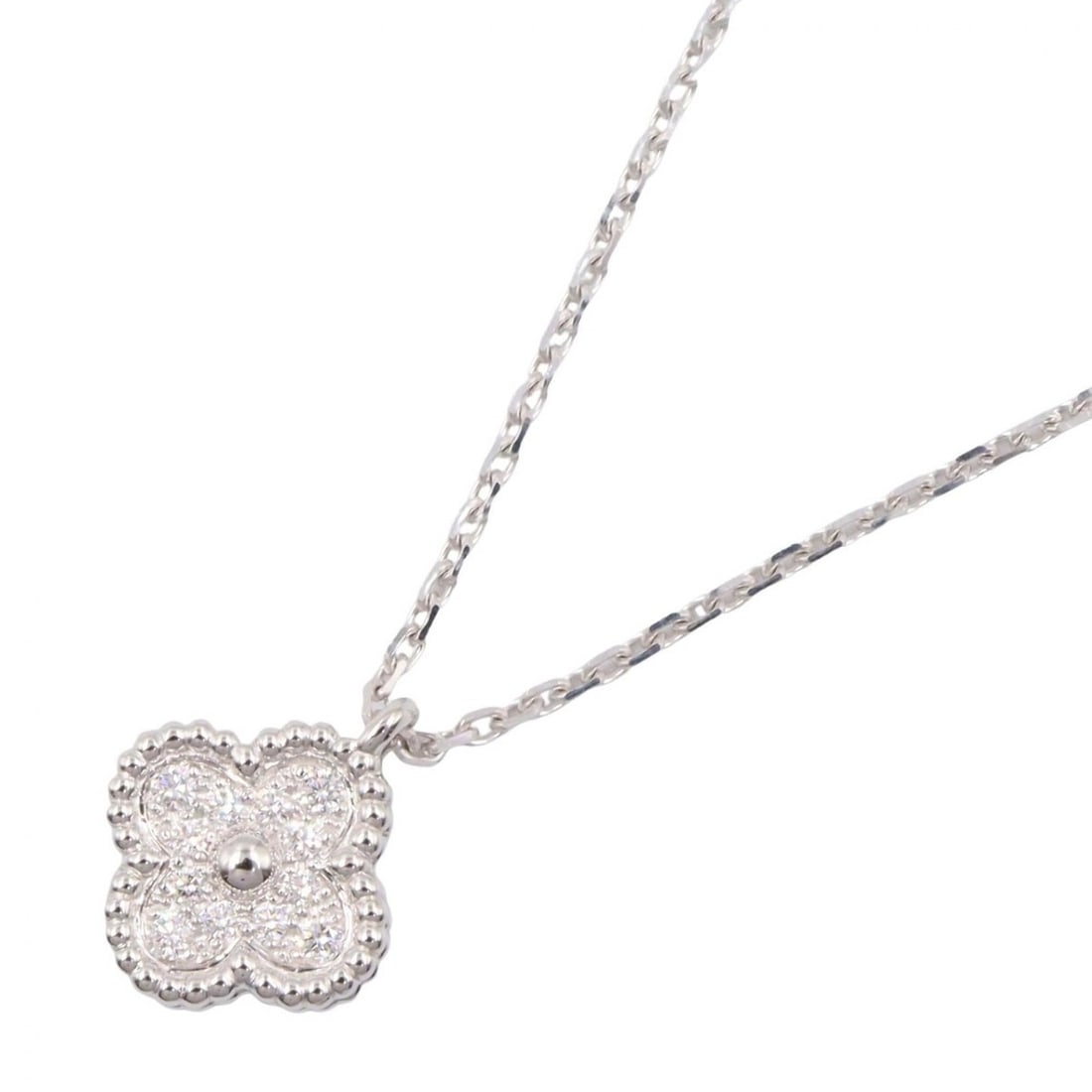 Van Cleef & Arpels Sweet Alhambra Diamond Necklace, 18K White Gold (18KWG), Diamond, Women's, Silver: --- Catalog ---Category: SizePendant Size: 9mm x 9mm / 0.35'' x 0.35''Neck Circumference: 38 cm - 40 cm / 14.96'' - 15.74''Category: DesignColor: Clear, SilverGender: WomenMaterial: White gold (18K)Ne