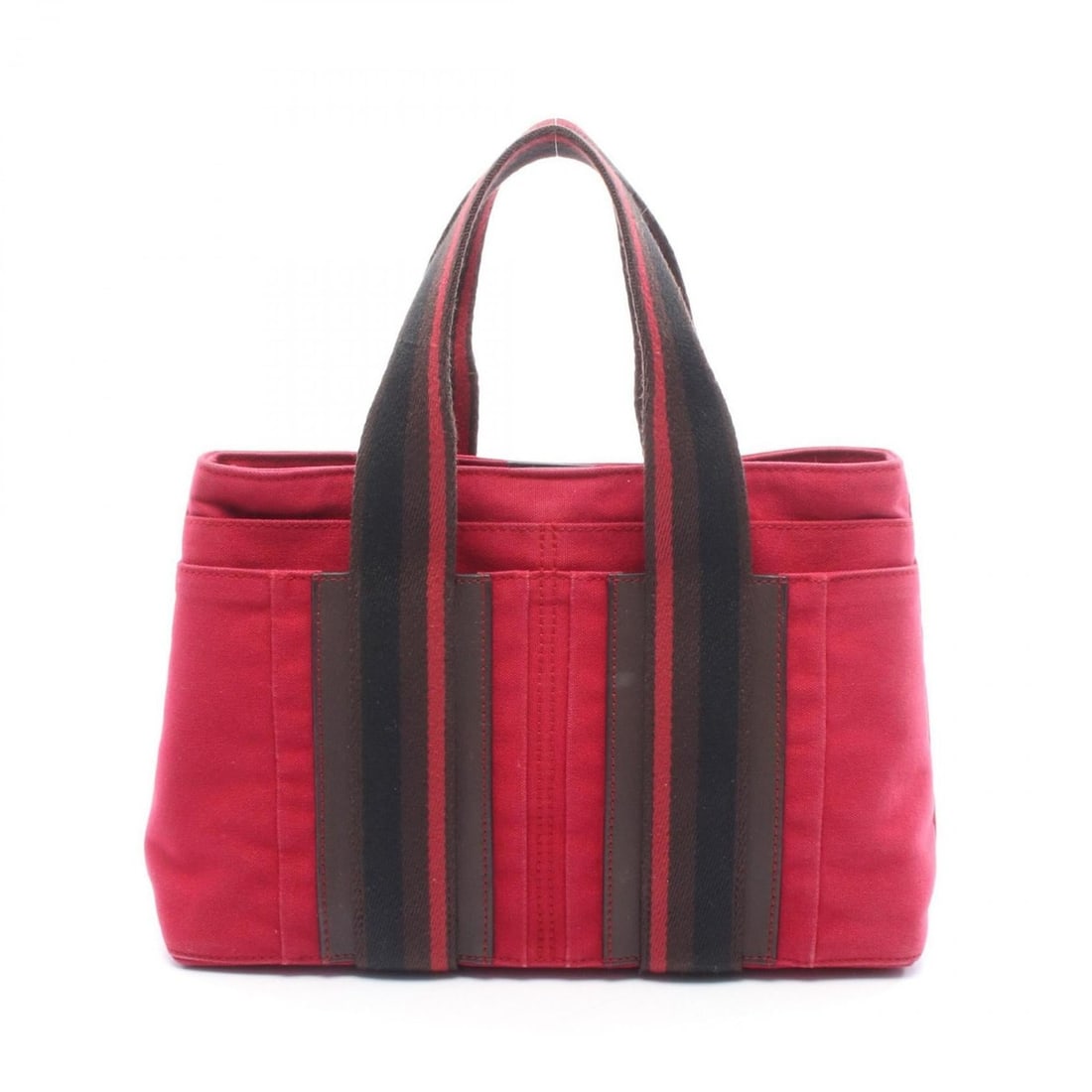 Hermes Troca Horizontal PM Tote Bag/Handbag, Canvas and Leather, Women's, Red/Brown: --- Catalog ---Category: SizeSize (HxWxD): 19.5cm x 30cm x 8cm / 7.67'' x 11.81'' x 3.14''Category: DesignType: Handbag, Tote bagColor: Brown, Red colorGender: WomenMaterial: Canvas , Leather Category
