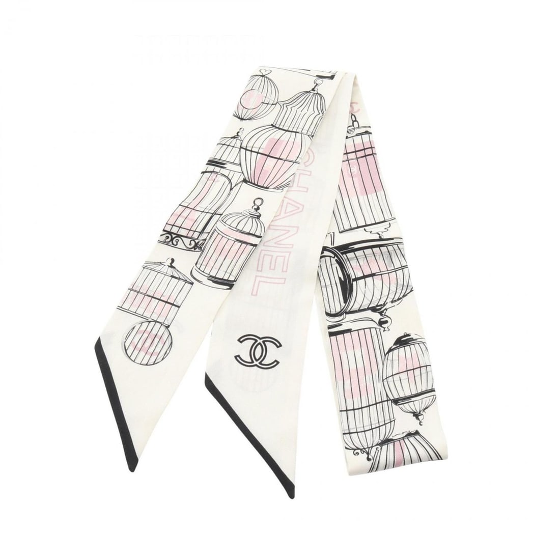 Chanel Coco Mark Scarf/Muffler, Silk, Women's Clothing, White/Black (1 of 15)