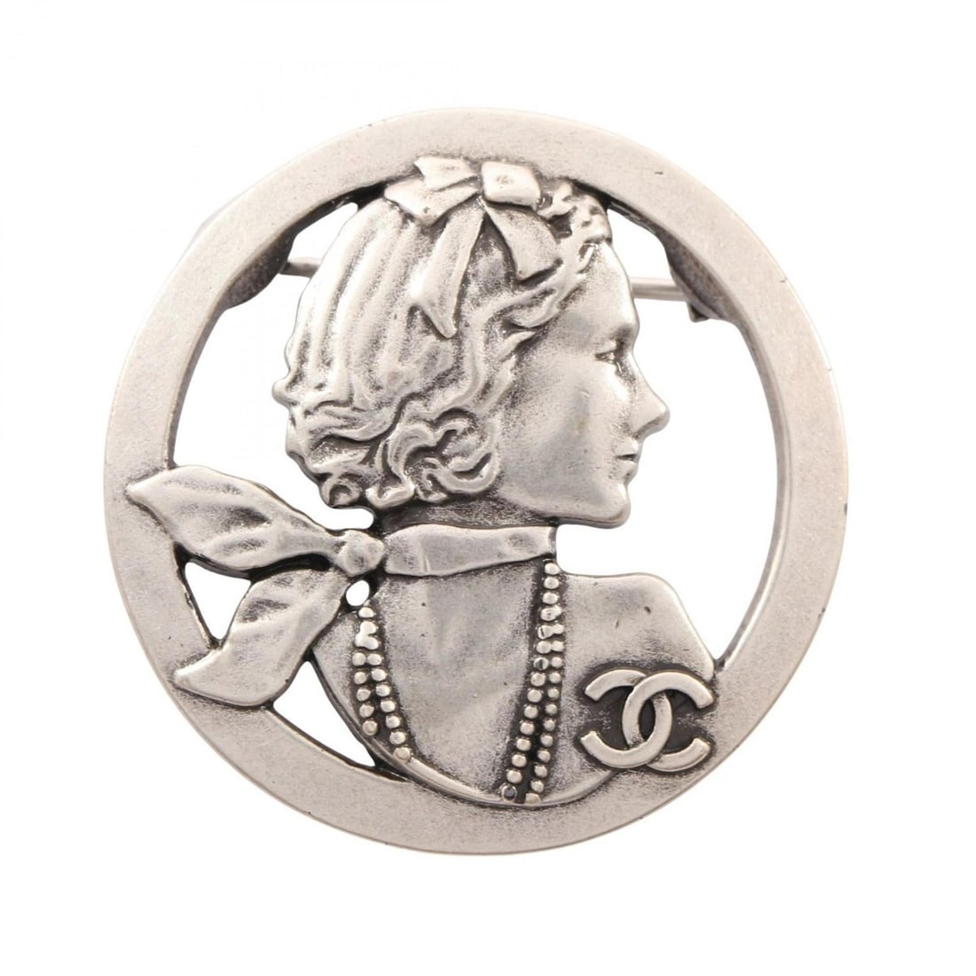 Chanel Mademoiselle Coco Mark Brooch, Stainless Steel, Silver Tone, Women's Accessory (1 of 11)
