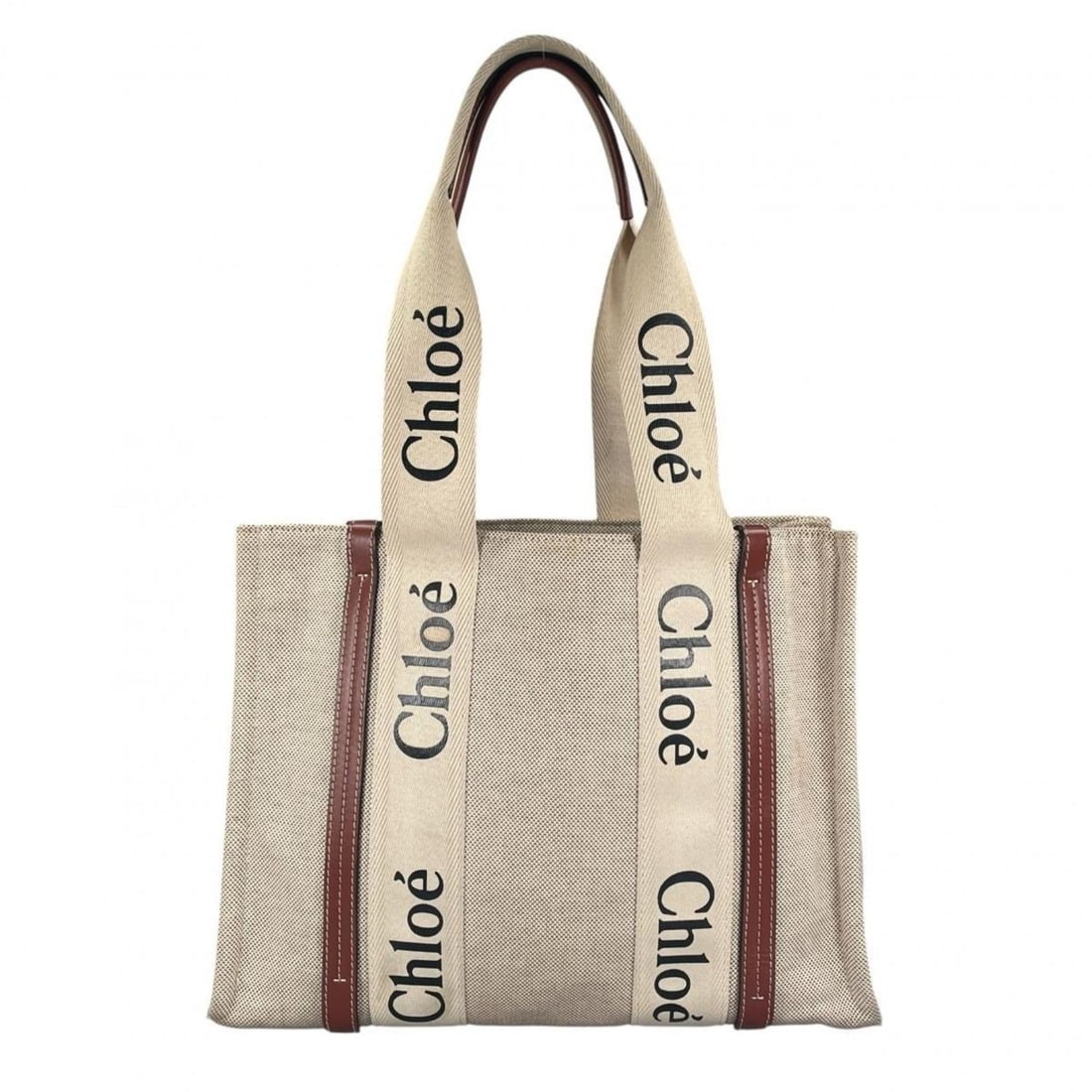 Chloé Chloe handbag, medium tote bag, shiny calfskin, Woody linen, beige.: --- Catalog ---Category: SizeSize (HxWxD): 26cm x 37cm x 11cm / 10.23'' x 14.56'' x 4.33''Category: DesignType: HandbagColor: BeigeGender: WomenMaterial: Linen , Leather Category: GeneralBrand: Chloé