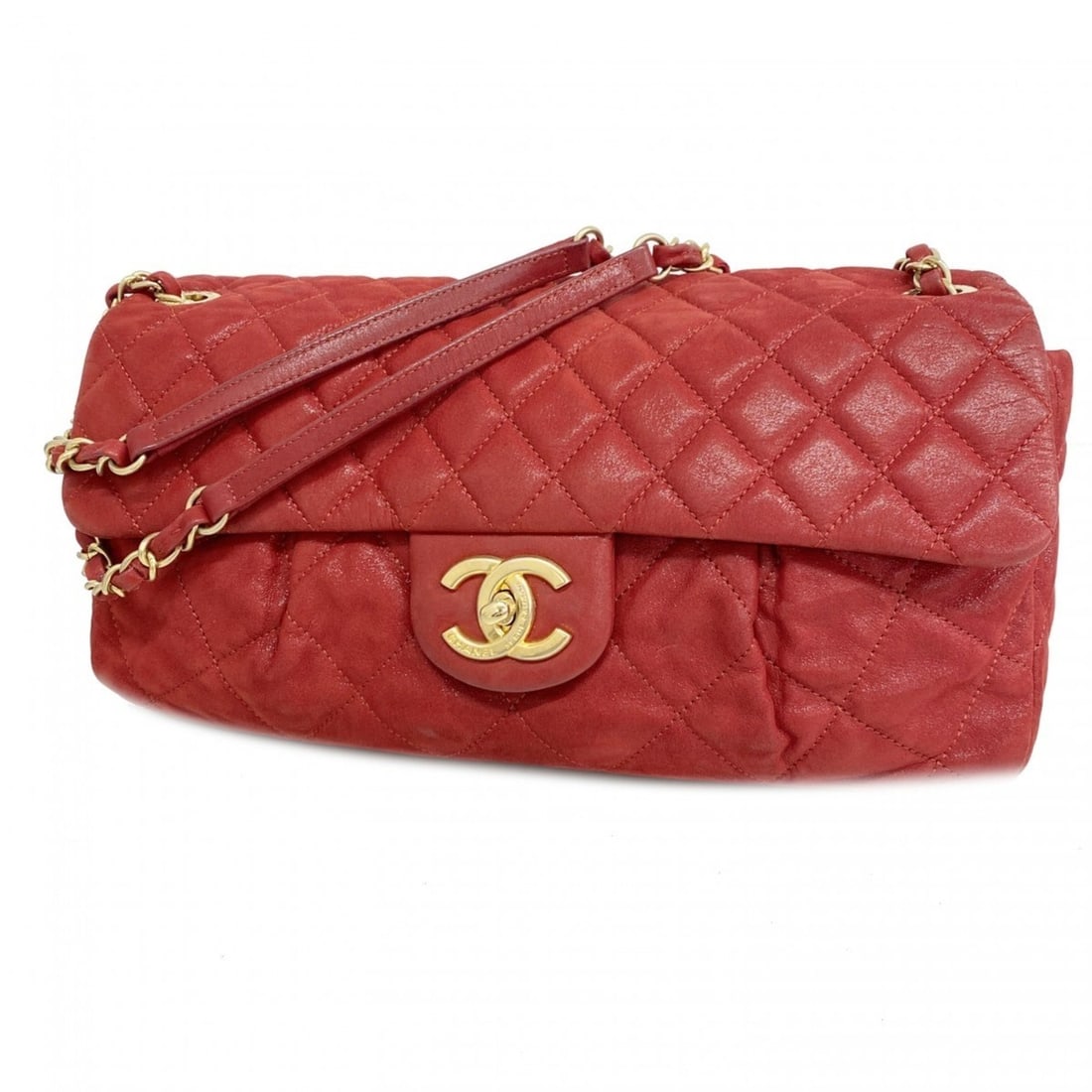 Chanel Matelassé Shoulder Bag, Double Chain, Leather, Red/Champagne, Women's, P2543592: --- Catalog ---Category: SizeSize (HxWxD): 15.5cm x 30.5cm x 7cm / 6.1'' x 12'' x 2.75''Category: DesignType: Shoulder bagColor: Red colorGender: WomenMaterial: Leather Hardware Color: Champagne goldC