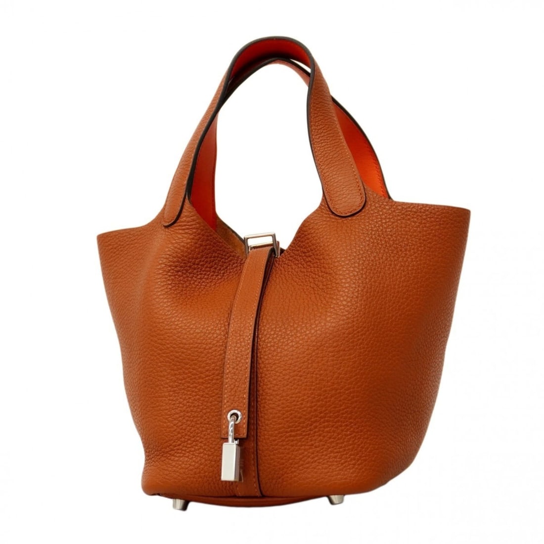 Hermes Picotin Lock PM Eclat handbag, Taurillon Clemence Swift leather, Cuivre Capucines, U stamp,: --- Catalog ---Category: SizeSize (HxWxD): 18cm x 13cm x 18cm / 7.08'' x 5.11'' x 7.08''Category: DesignType: HandbagColor: CapucineGender: WomenMaterial: Taurillon clemence leather Hardware Color: Si