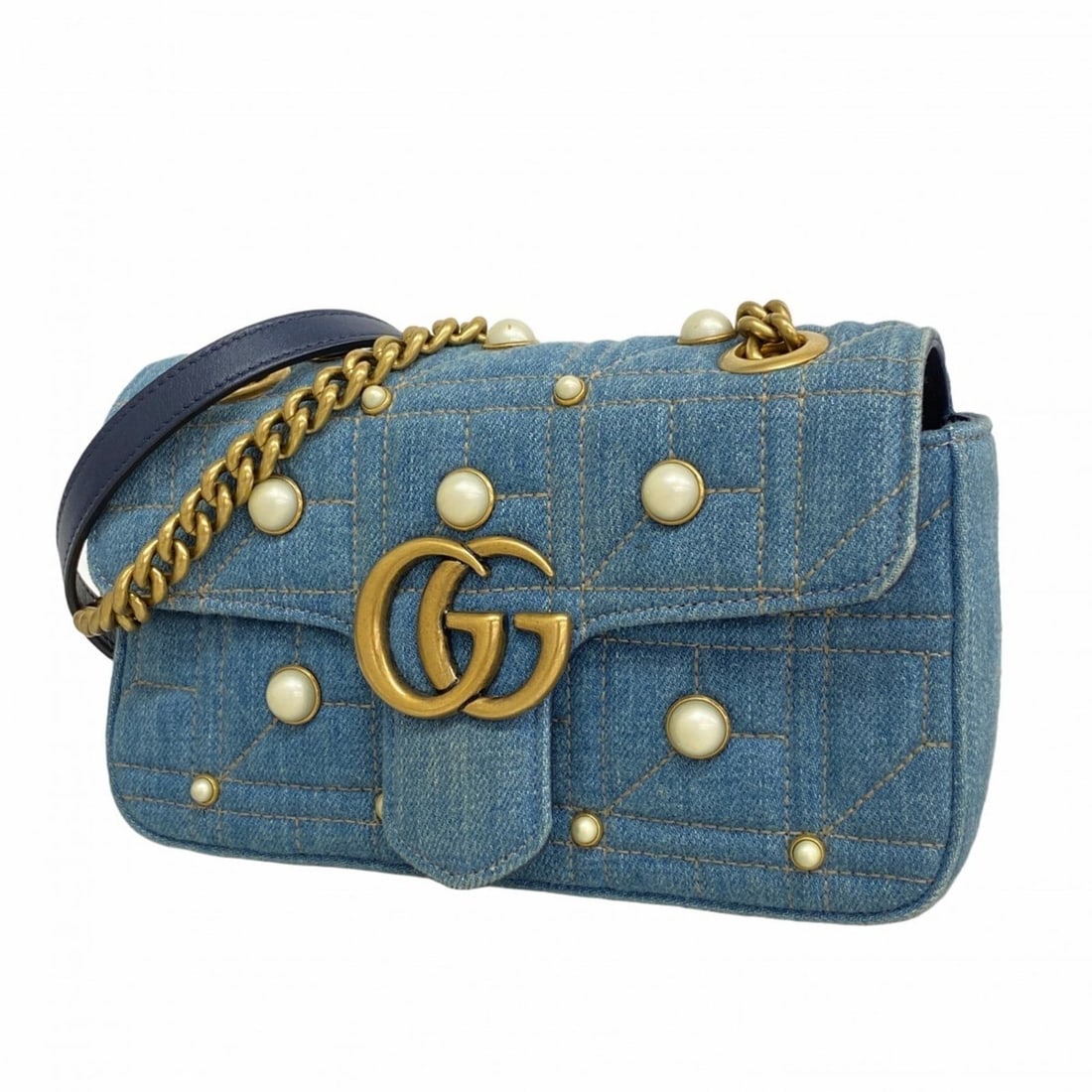 Gucci GG Marmont Shoulder Bag 446744 Denim Blue Women's P2526002 (1 of 18)