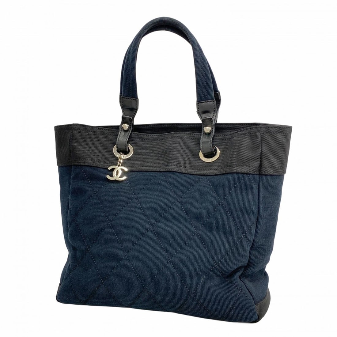 Chanel Paris Biarritz Canvas Tote Bag, Navy Black, Women's, P2525989: --- Catalog ---Category: SizeSize (HxWxD): 31cm x 36cm x 13cm / 12.2'' x 14.17'' x 5.11''Category: DesignType: Tote bagColor: Black, NavyGender: WomenMaterial: Canvas Hardware Color: SilverCategory: G
