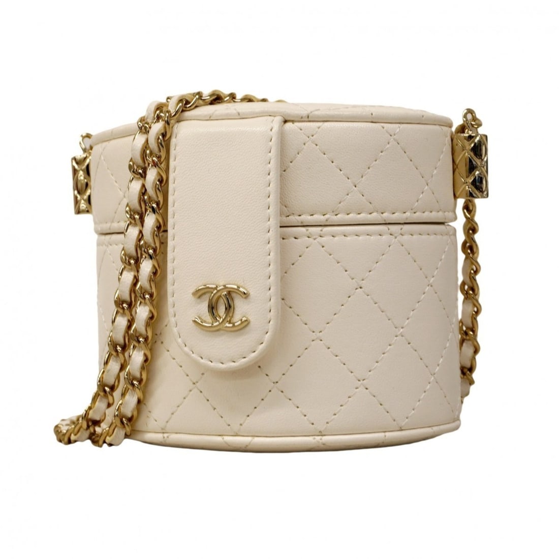 Chanel Matelassé Shoulder Bag, Lambskin, White Champagne, Women's, P2492317: --- Catalog ---Category: SizeSize (HxWxD): 8cm x 10cm x 7.5cm / 3.14'' x 3.93'' x 2.95''Category: DesignType: Shoulder bagColor: WhiteGender: WomenMaterial: Leather Hardware Color: Champagne goldLeath