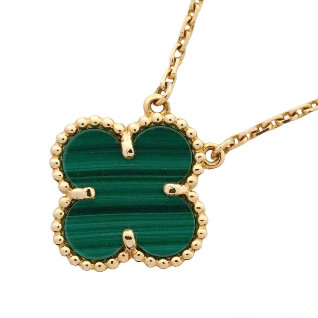Van Cleef & Arpels Alhambra Necklace, 18K Yellow Gold with Malachite Green Stone, for Women: --- Catalog ---Category: SizePendant Size: 15.2mm x 14.9mm / 0.59'' x 0.58''Neck Circumference: 37.5 cm - 42 cm / 14.76'' - 16.53''Category: DesignColor: GreenStone: MalachiteGender: WomenMaterial: Ye