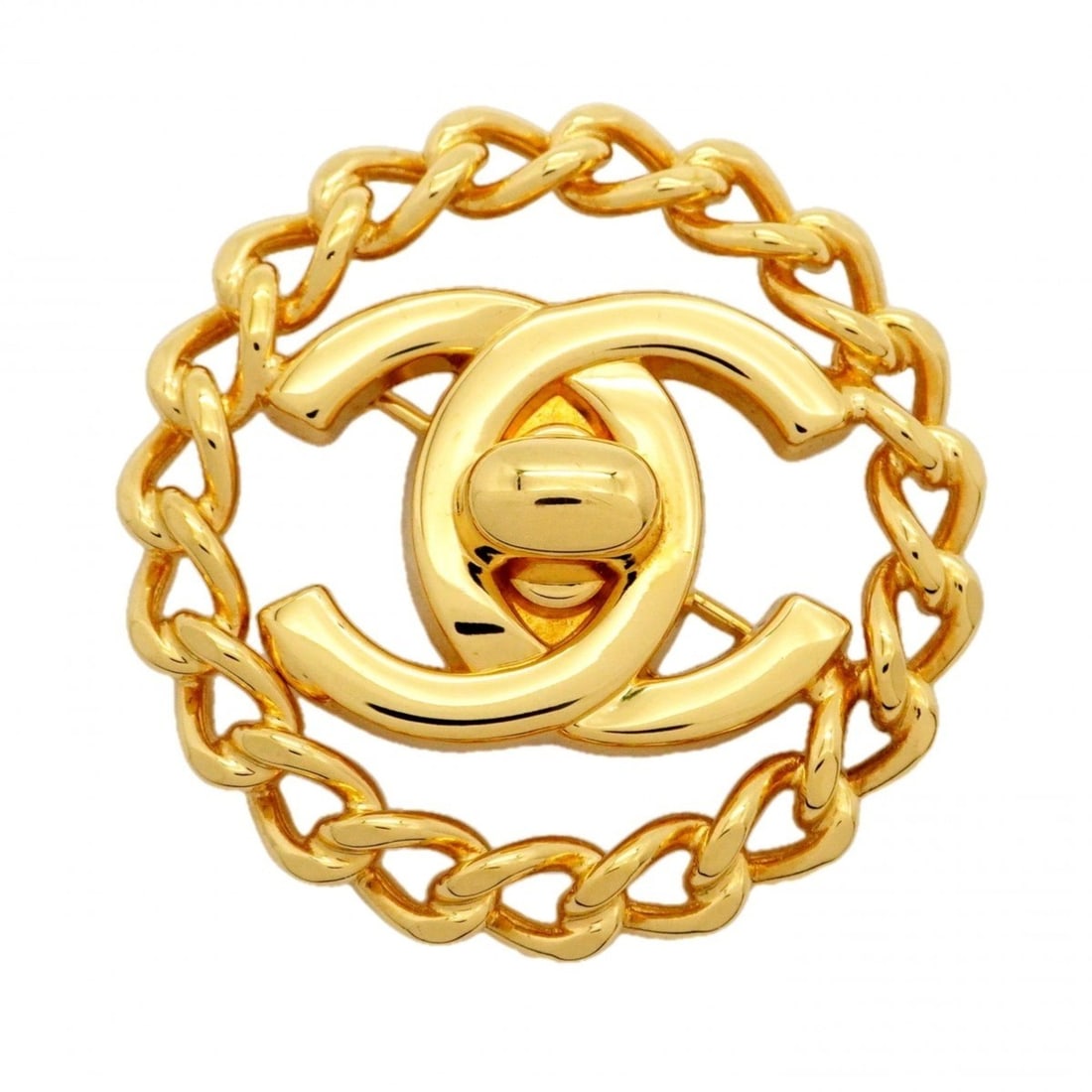 Chanel Brooch, Coco Mark, Turnlock, Circle, GP Plated, Gold, Women's: --- Catalog ---Category: SizeSize (HxWxD): 4cm x 4cm / 1.57'' x 1.57''Category: DesignType: BroochColor: GoldGender: WomenMaterial: Gold platingCategory: GeneralBrand: Chanel--- Item List ---Section: