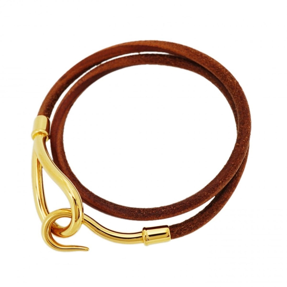Hermes Jumbo Hook Bracelet, GP Plated Leather, Gold Brown, Women's: --- Catalog ---Category: SizeLength: 16.5cm / 6.49''Category: DesignType: Charm braceletColor: Brown, GoldGender: WomenMaterial: Gold plating, LeatherCategory: GeneralBrand: Hermes--- Item List ---Sec