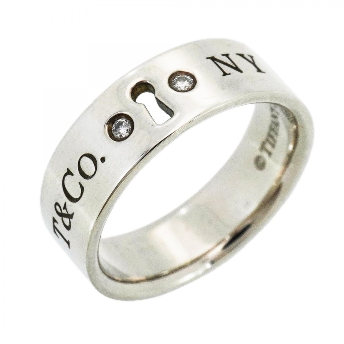 Tiffany & Co. Lock Keyhole Ring, 2PD (2 Diamonds), Sterling Silver 925, Size 11, Women's: --- Catalog ---Category: SizeJP Size: 11US Size: 6Category: DesignType: Band ringStone: DiamondGender: WomenMaterial: Silver 925Category: GeneralBrand: Tiffany--- Item List ---Section: ConditionRankin