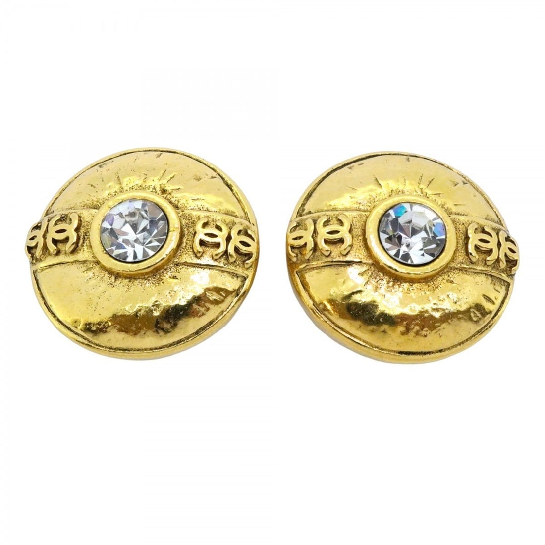 Chanel Earrings, Coco Mark Circle, GP Plated, Rhinestone, Gold, Women's: --- Catalog ---Category: SizeSize (HxWxD): 28.80mm x 28.90mm / 1.13'' x 1.14''Category: DesignType: Clip earringsColor: GoldGender: WomenMaterial: Gold plating, RhinestoneCategory: GeneralBrand: Chane