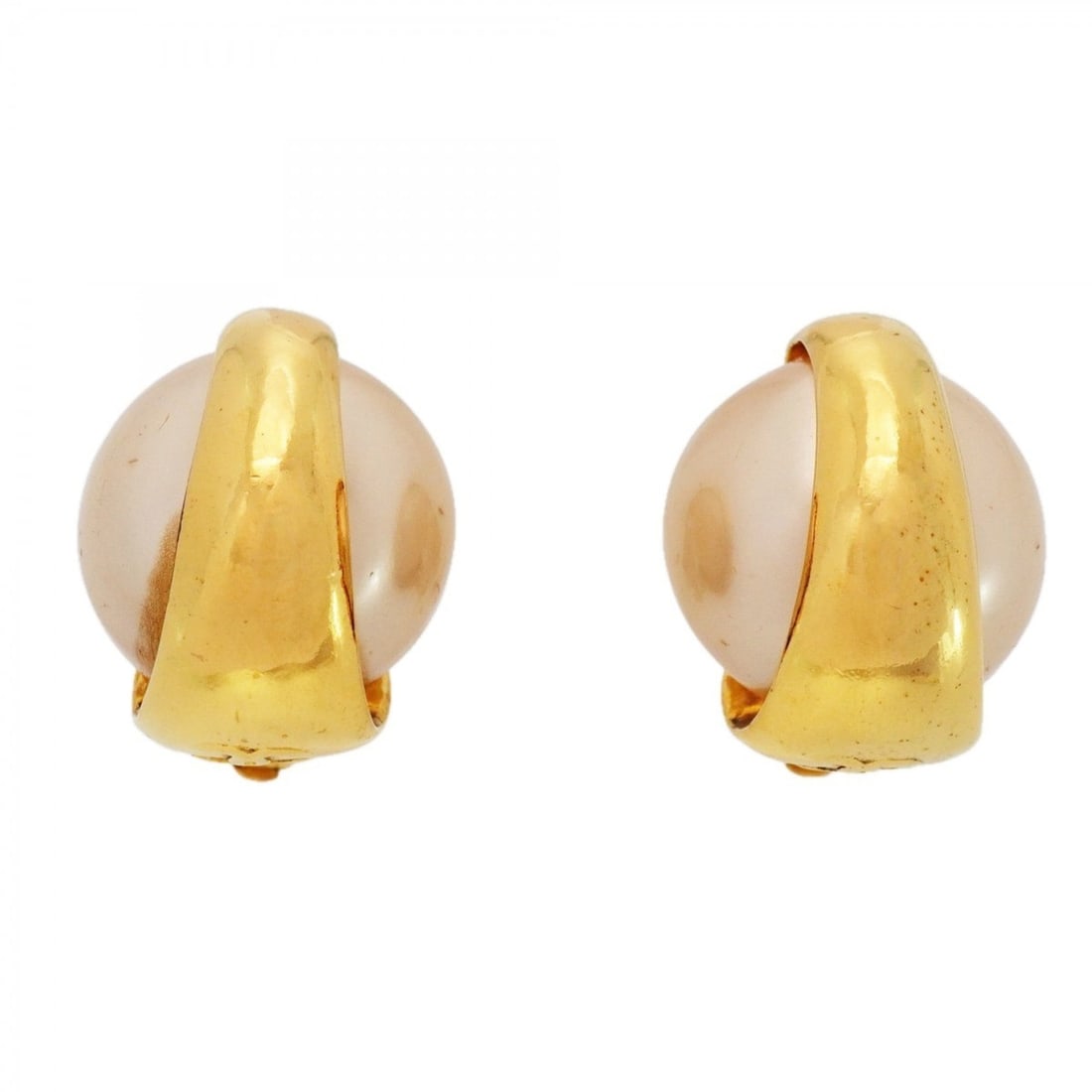 Chanel earrings, Coco Mark design, GP plated, faux pearl, gold, women's. (1 of 10)