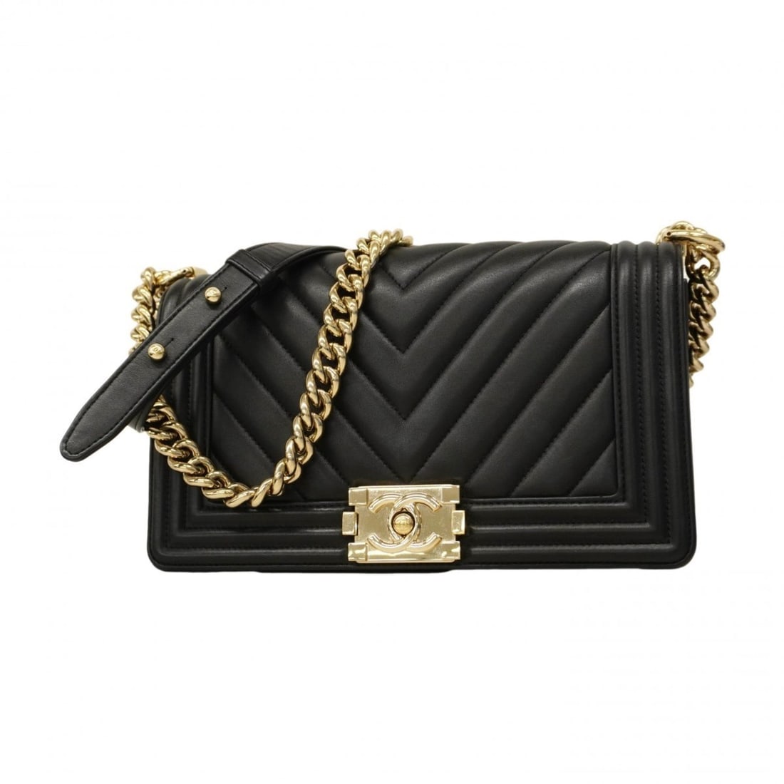 Chanel Boy Shoulder Bag, V-stitch Chain Lambskin, Black/Champagne, Women's: --- Catalog ---Category: SizeSize (HxWxD): 16cm x 25cm x 7.5cm / 6.29'' x 9.84'' x 2.95''Category: DesignType: Shoulder bagColor: BlackGender: WomenMaterial: Leather Hardware Color: Champagne goldLeat
